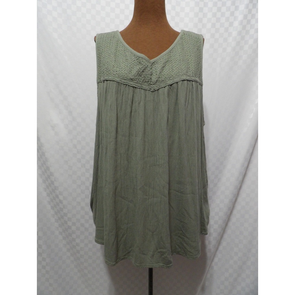 SONOMA Green Embroidered Flowy Tank Top | 2X